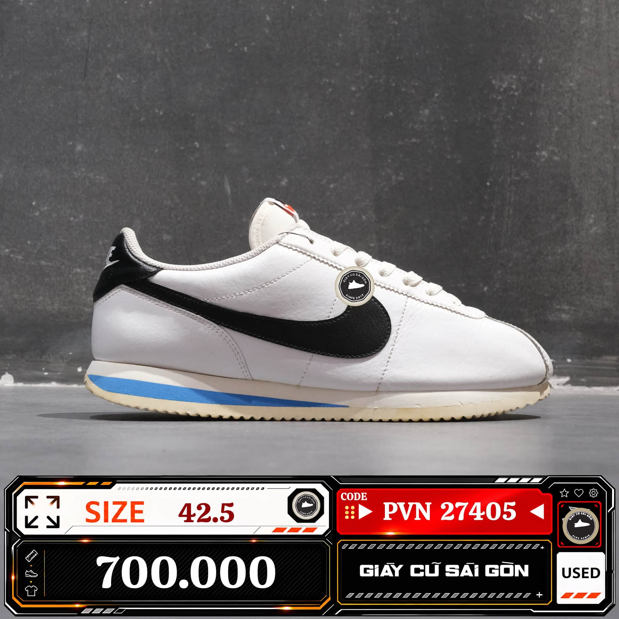 Nike Cortez '23 White Black Light Photo Blue DM4044-100 Cũ Size 42.5 | Giày Cũ Sài Gòn