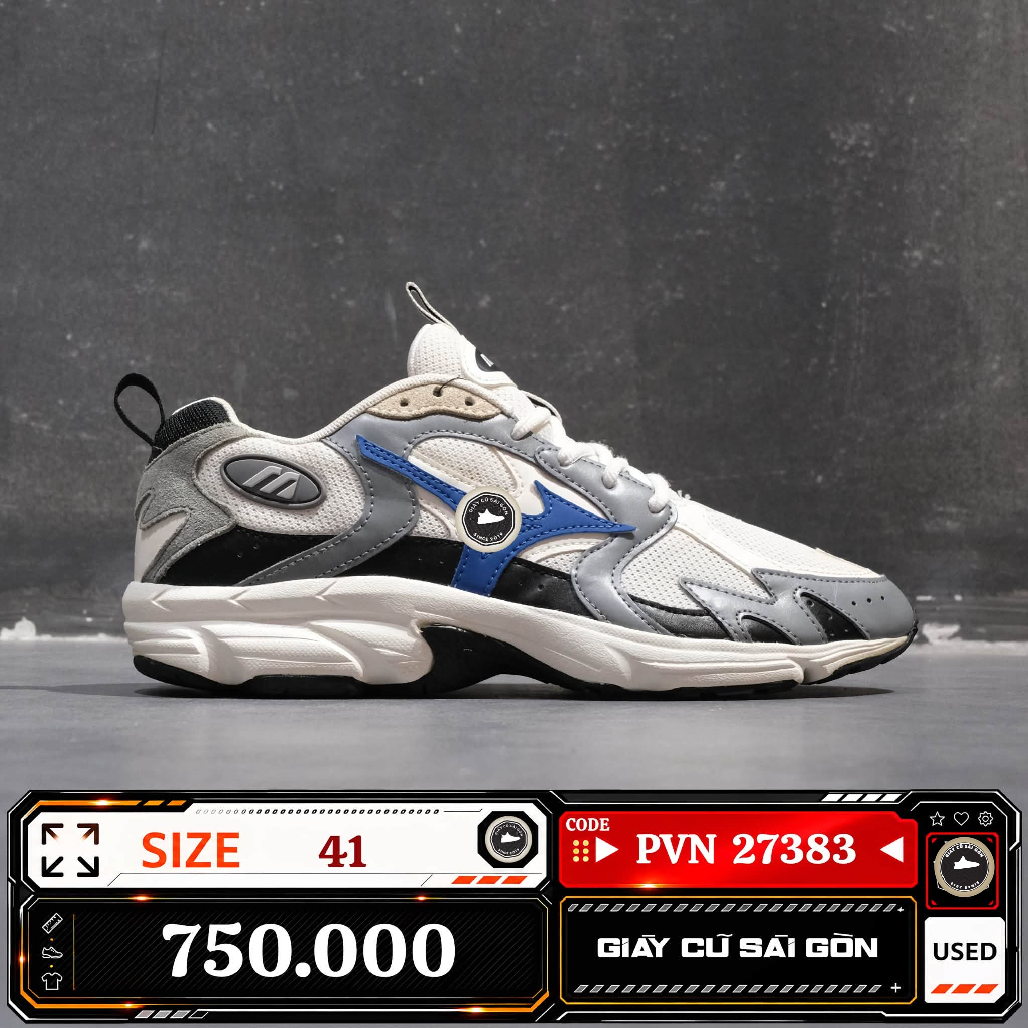 Mizuno Wave Rider 10 White Blue Grey D1GH212902 Cũ Size 41 | Giày Cũ Sài Gòn