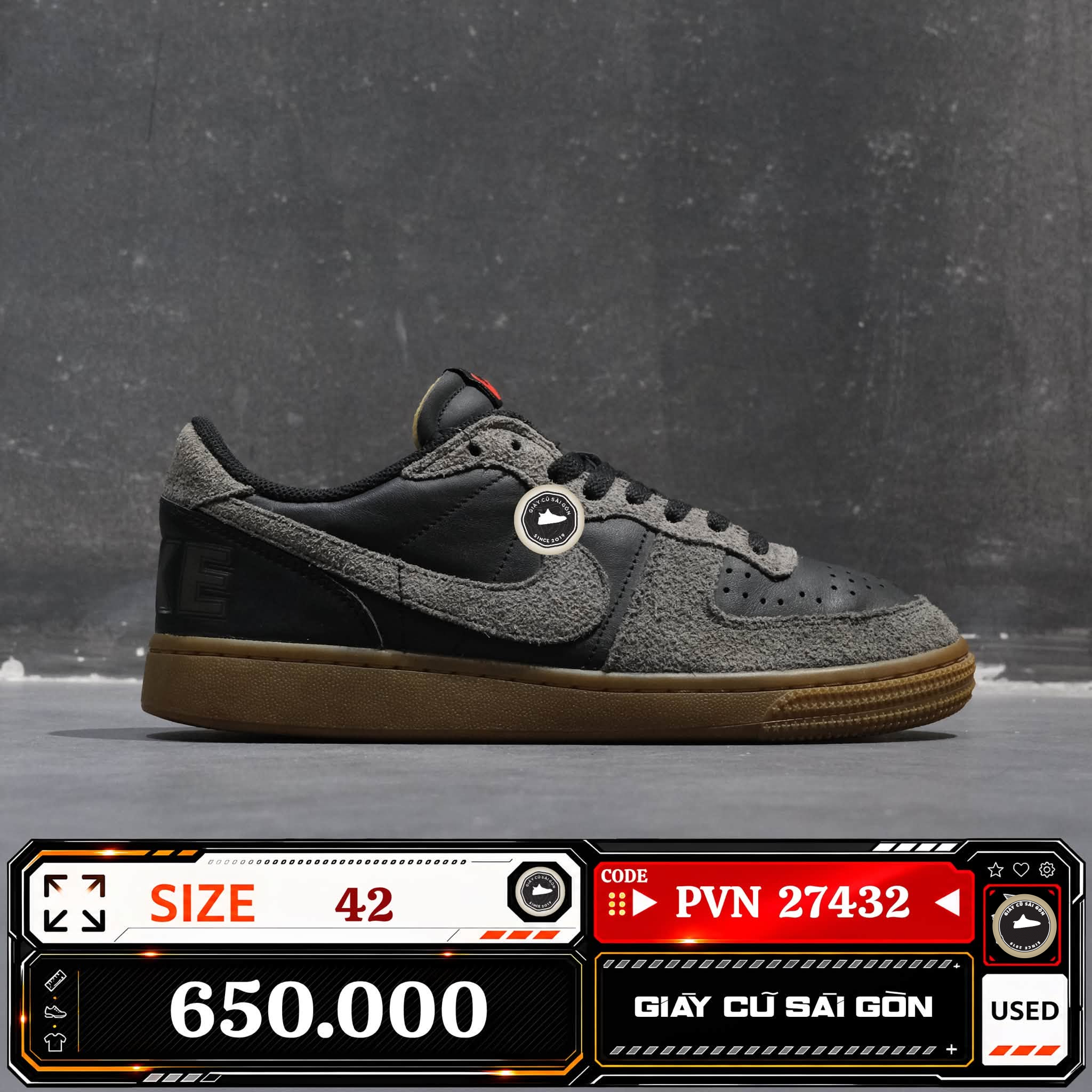 Nike Terminator Low Black Medium Ash Gum Dark Brown FV0396-001 Cũ Size 42 | Giày Cũ Sài Gòn | PVN27432