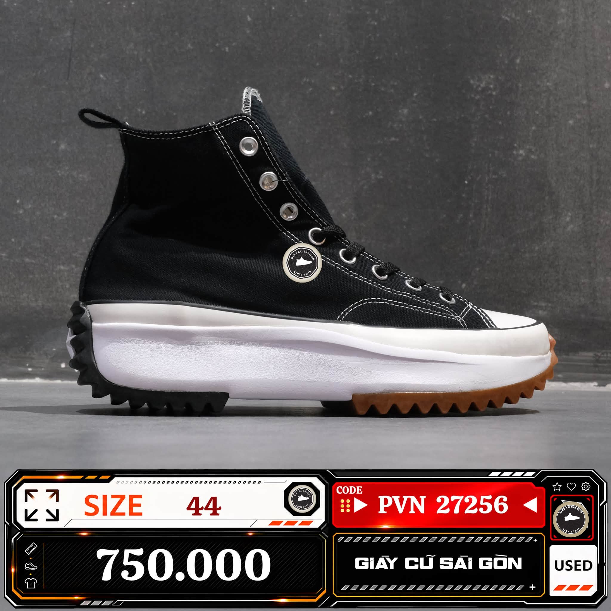 Converse Run Star Hike High Top Black White Gum 166800C Cũ Size 44 | Giày Cũ Sài Gòn | PVN27256
