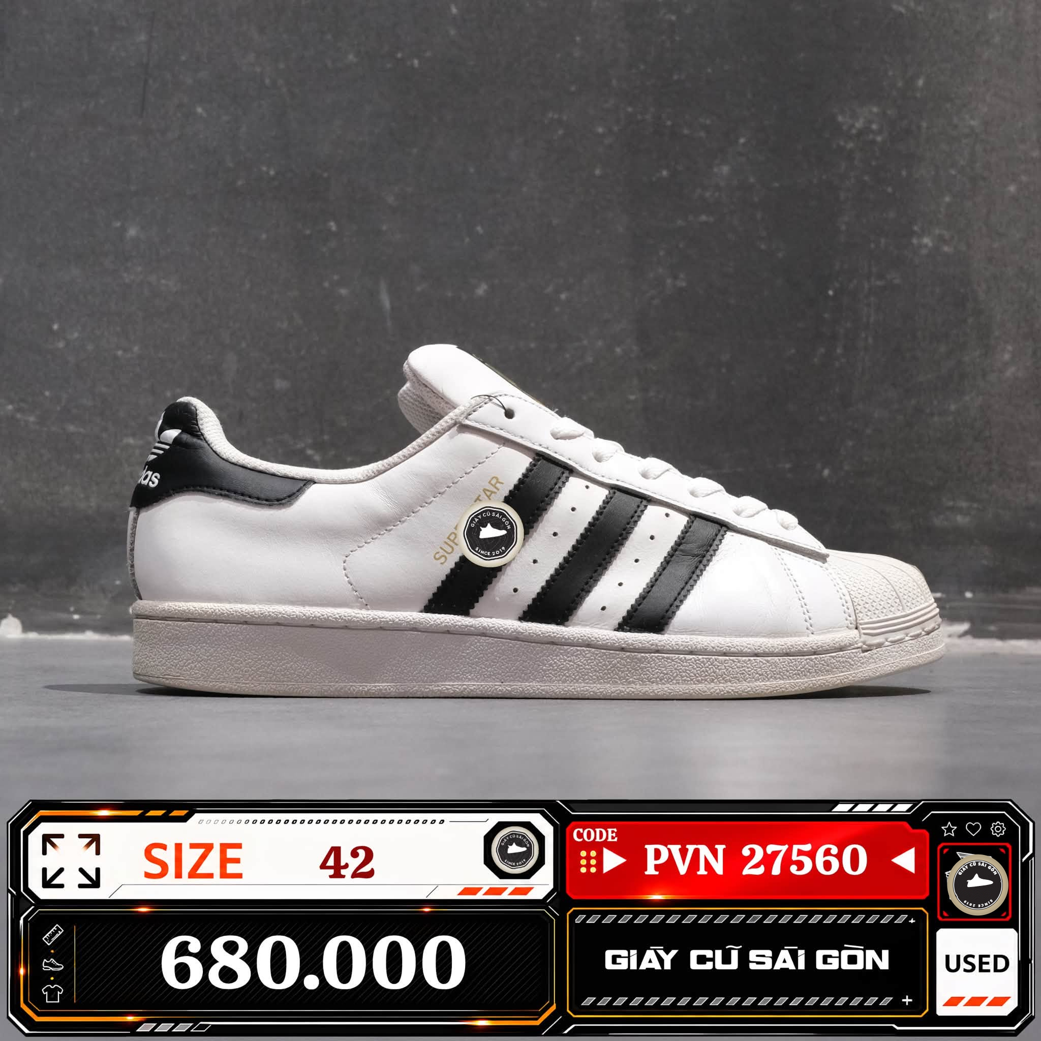 Adidas Originals Superstar Cloud White Core Black | C77124 Cũ Size 42 | Giày Cũ Sài Gòn | PVN 27560