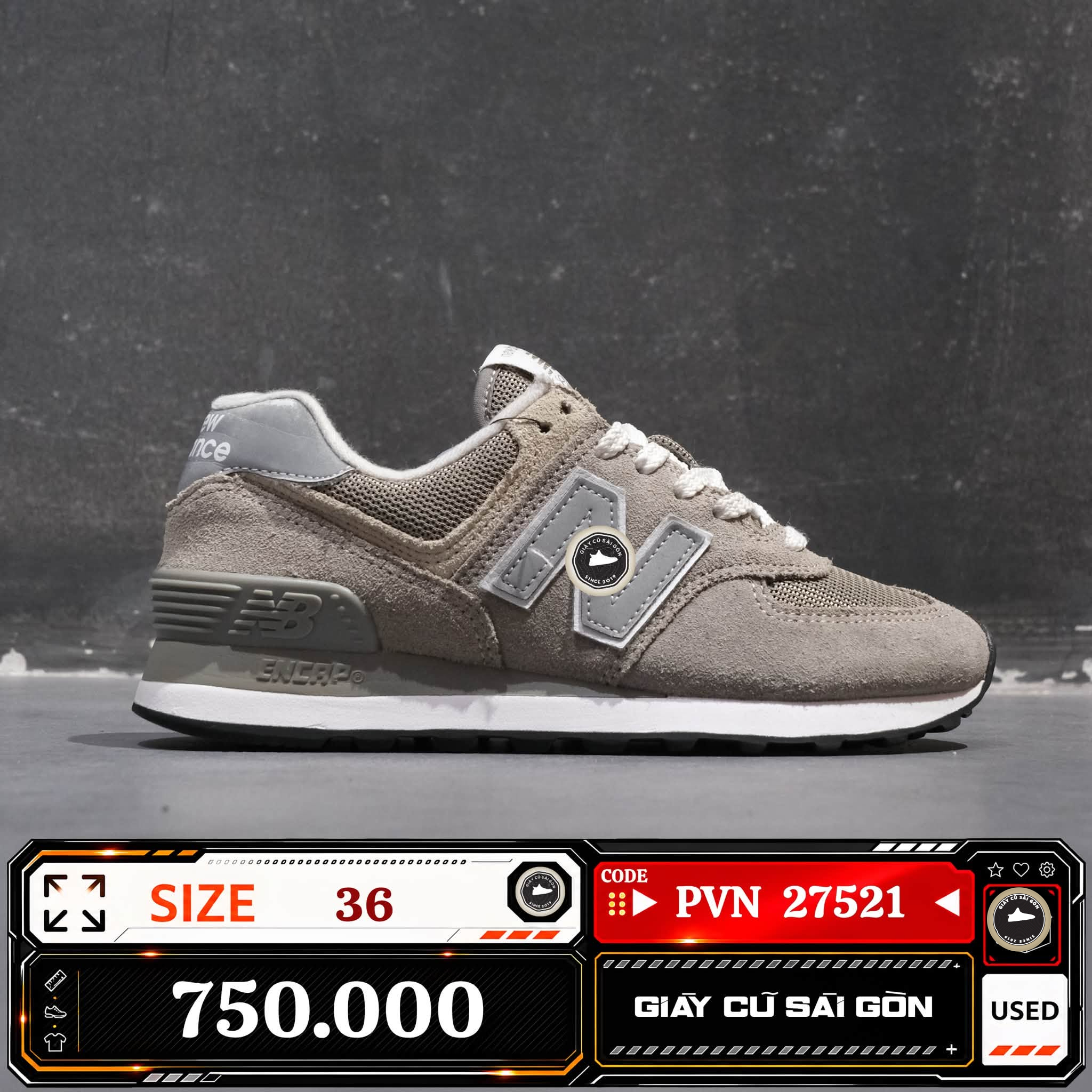 New Balance 574 Core Grey White | WL574E-VG Cũ Size 36 | Giày Cũ Sài Gòn | PVN 27521