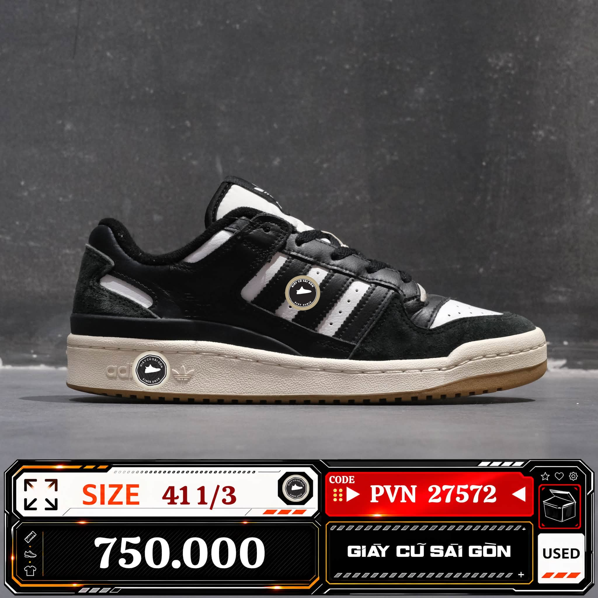 Adidas Originals Forum Low Classic Core Black Cloud White | ID6857 Cũ Size 41 1/3 | Giày Cũ Sài Gòn | PVN 27572