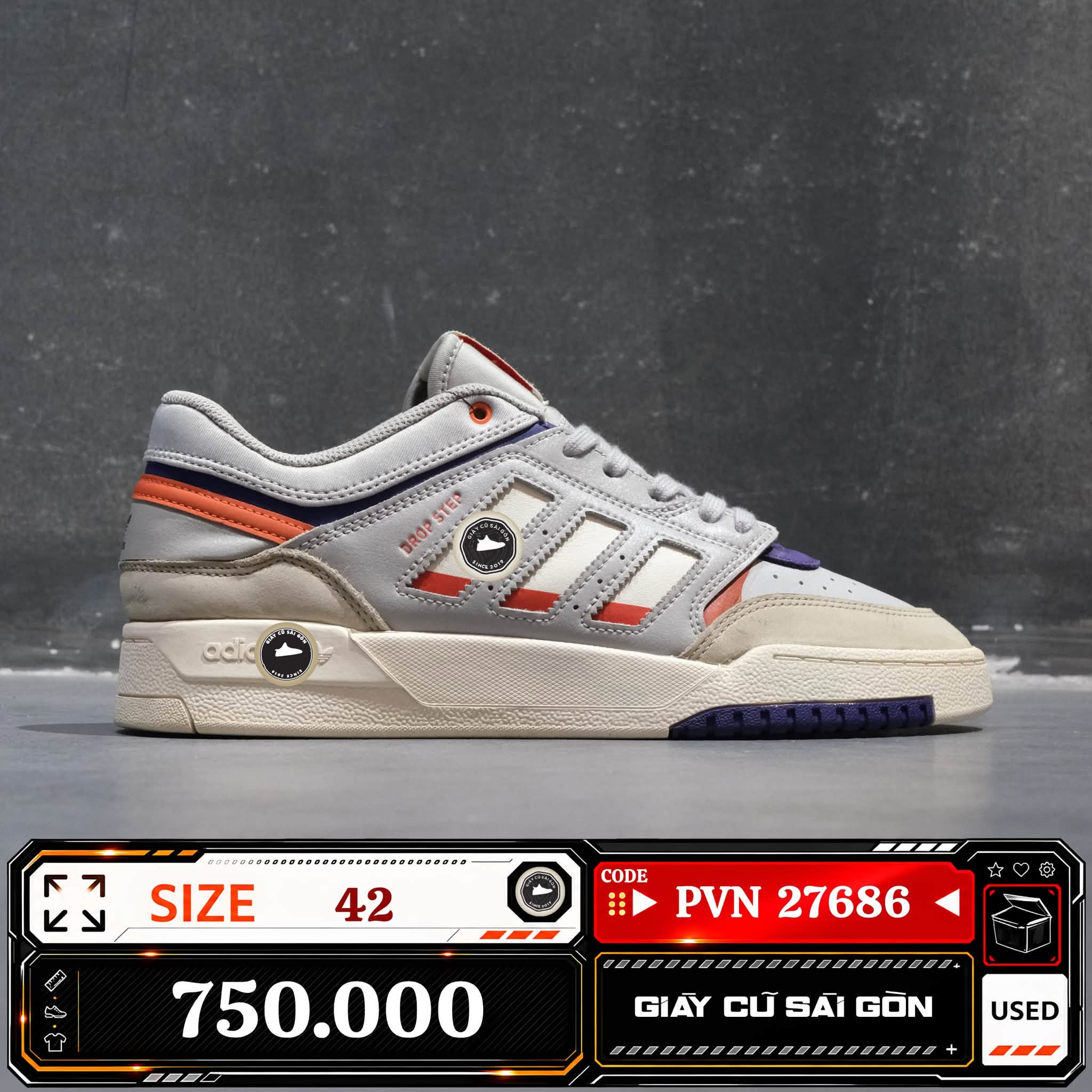 Adidas Originals Drop Step Low Grey Purple Orange | HP2248 Cũ Size 42 | Giày Cũ Sài Gòn | PVN 27686