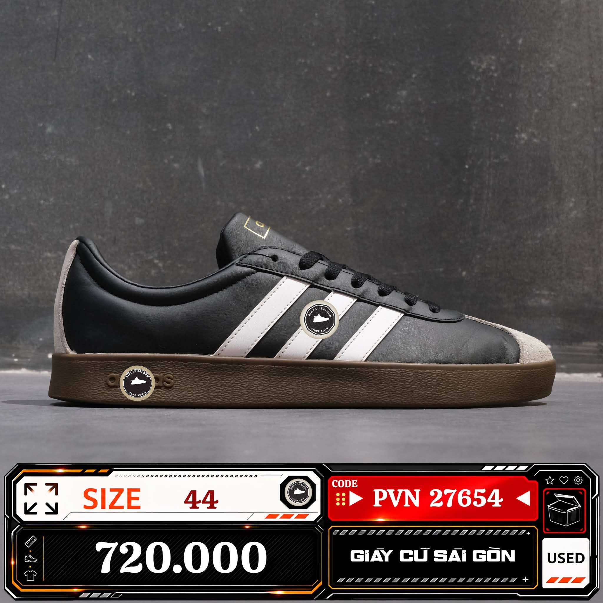 Adidas Vl Court Classic 'black White Gum' | JQ2471 Cũ Size 44 | Giày Cũ Sài Gòn | PVN 27654
