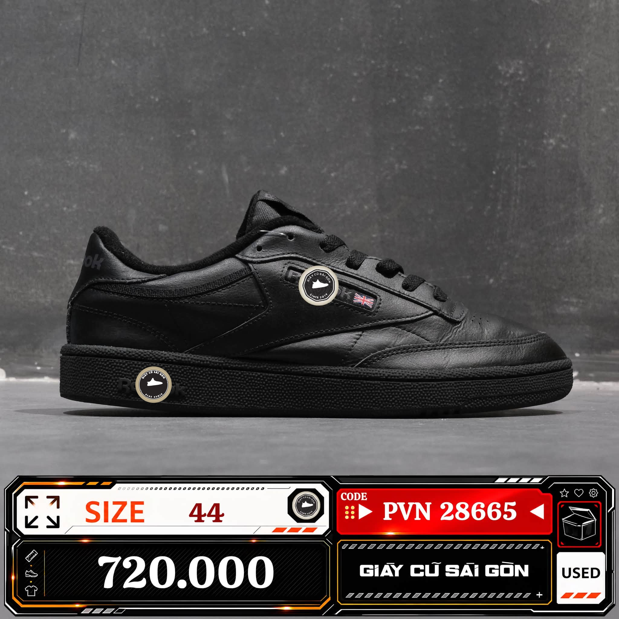 Reebok Club C 85 Black Charcoal | AR0454 Cũ Size 44 | Giày Cũ Sài Gòn | PVN 28665