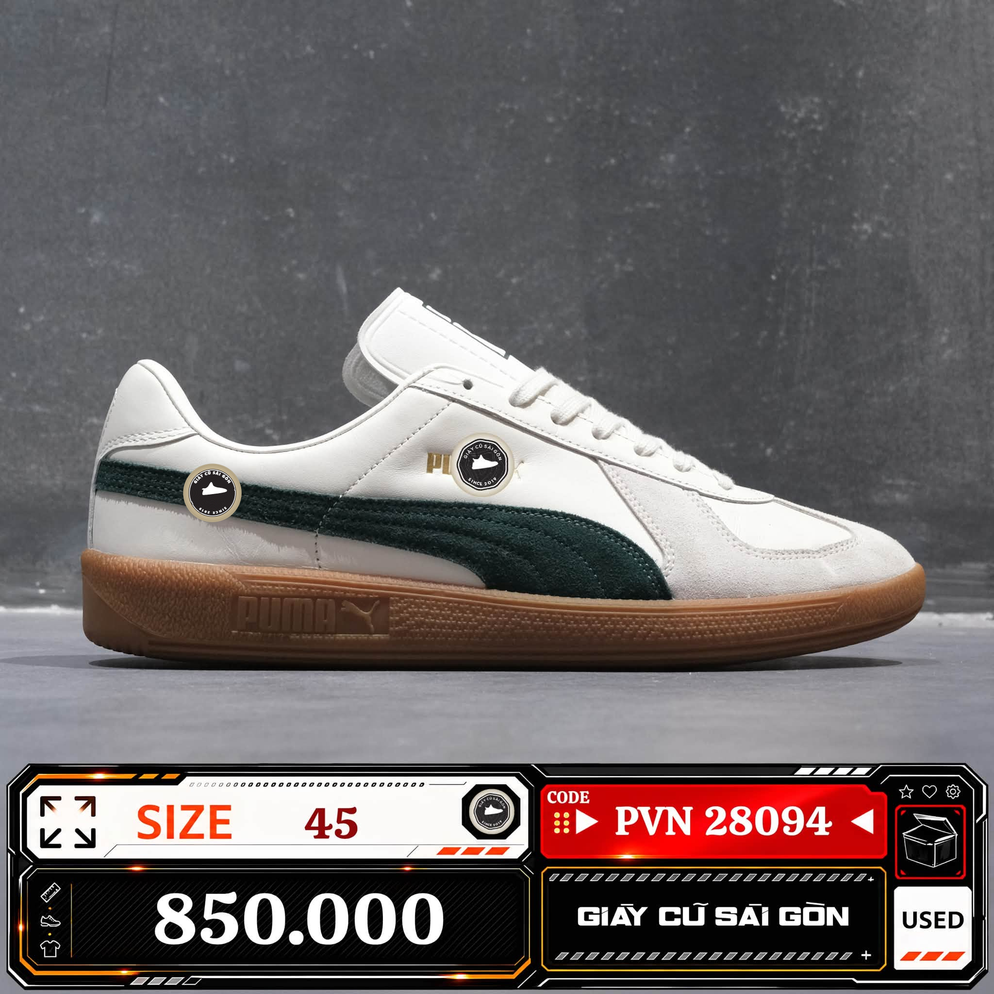 Puma Army Trainer Warm White Dark Myrtle | 386607-15 Cũ Size 45 | Giày Cũ Sài Gòn | PVN 28094