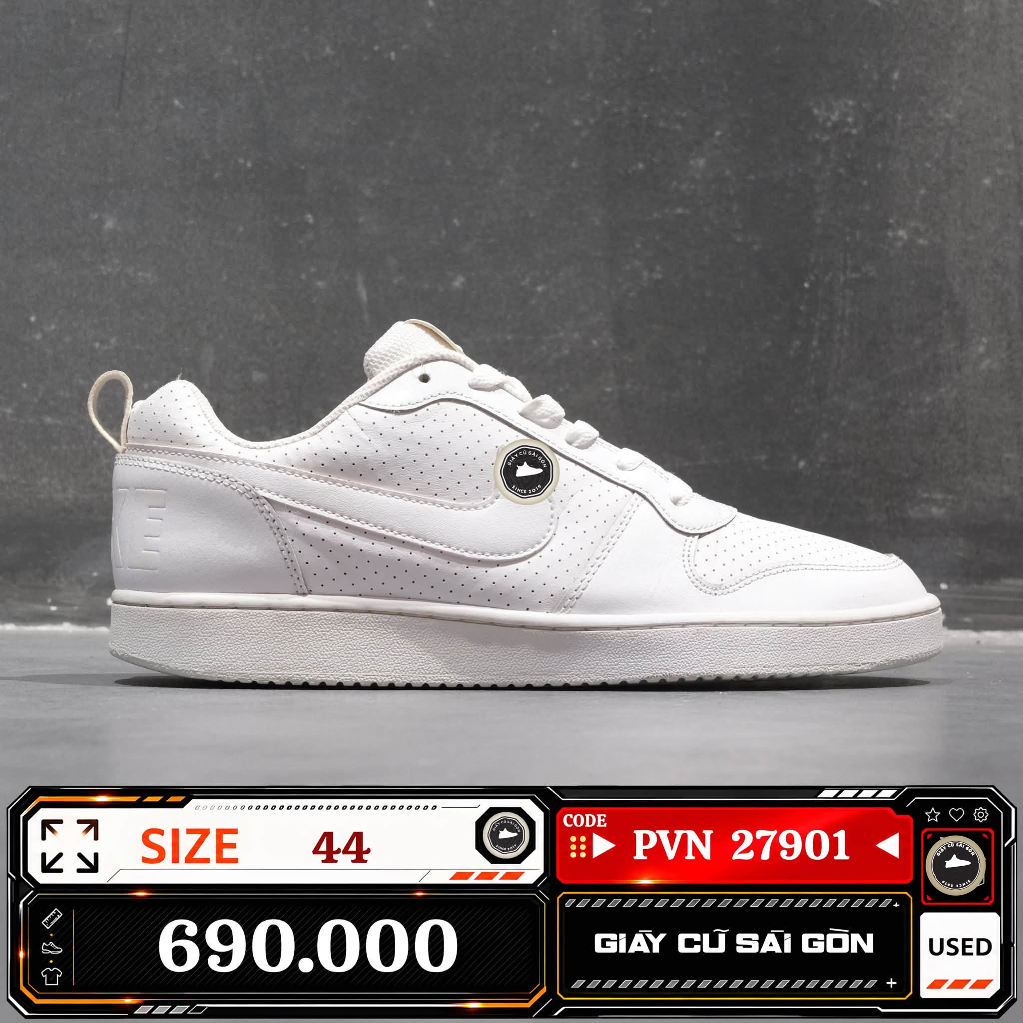 Nike Court Borough Low Triple White | 838937-111 Cũ Size 44 | Giày Cũ Sài Gòn | PVN 27901