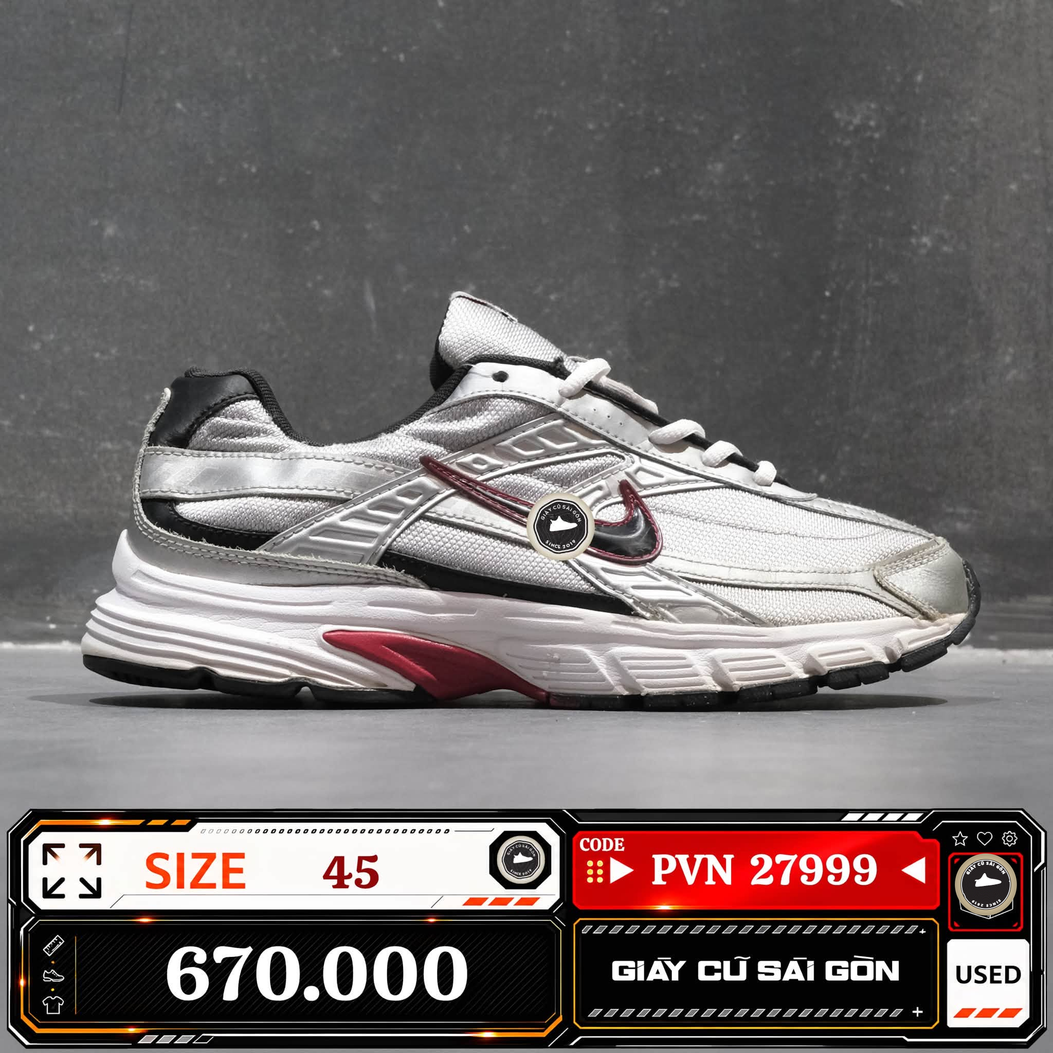 Nike Initiator Metallic Silver Red | 394055-001 Cũ Size 45 | Giày Cũ Sài Gòn | PVN 27999