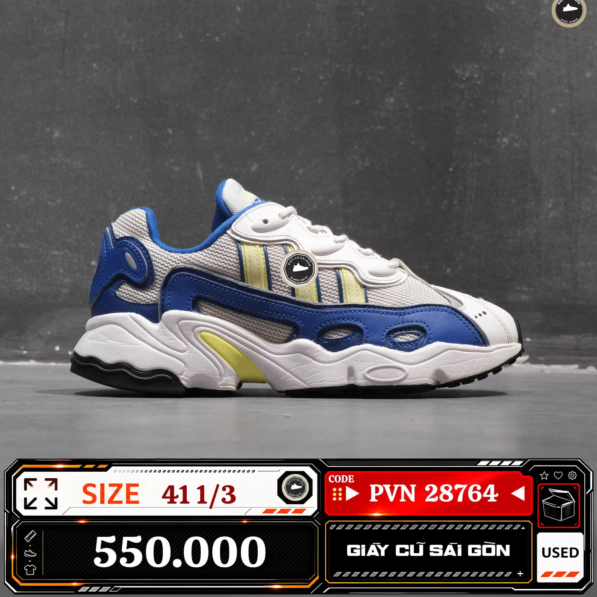 Adidas Originals Ozweego Og Cloud White Pulse Yellow Royal Blue | IE6998 Cũ Size 41 1/3 | Giày Cũ Sài Gòn | PVN 28764