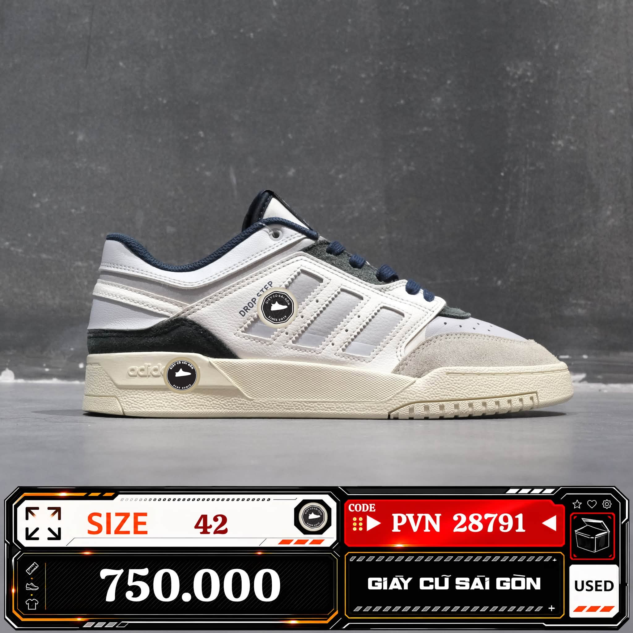 Adidas Originals Drop Step Low Off White Halo Blue | HQ7119 Cũ Size 42 | Giày Cũ Sài Gòn | PVN 28791
