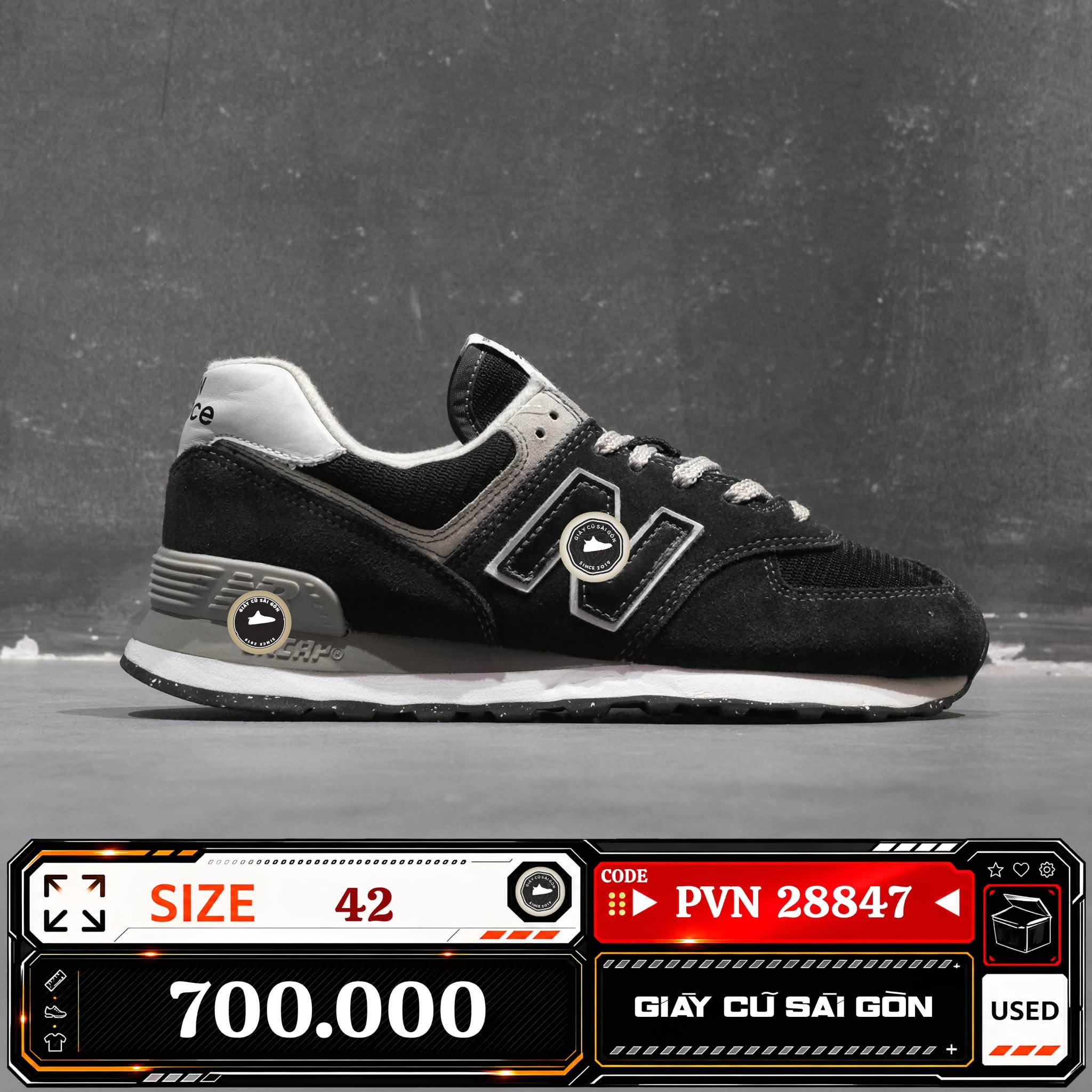 New Balance 574 Core Black White | ML574E-VB Cũ Size 42 | Giày Cũ Sài Gòn | PVN 28847