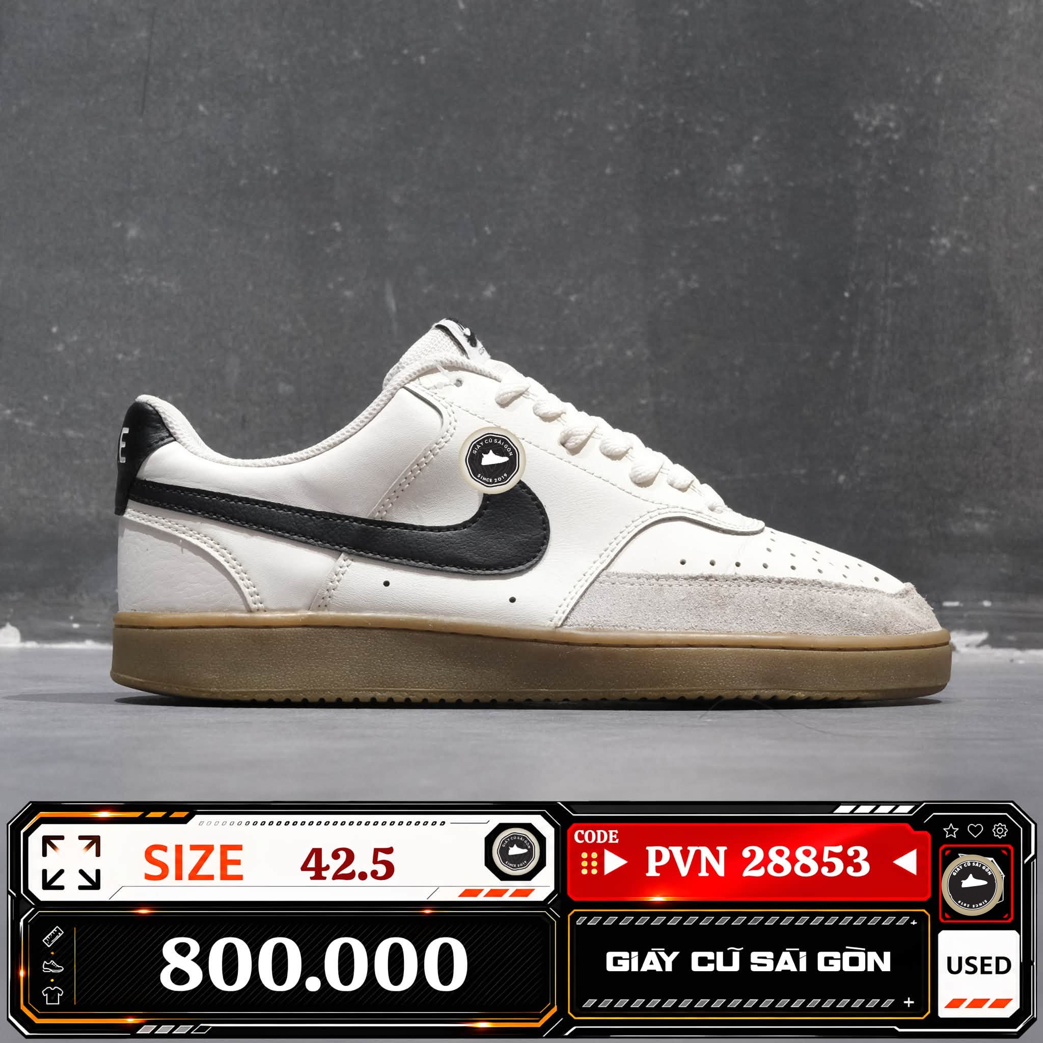 Nike Court Vision Low Sail Black Gum | FQ8075-133 Cũ Size 42.5 | Giày Cũ Sài Gòn | PVN 28853