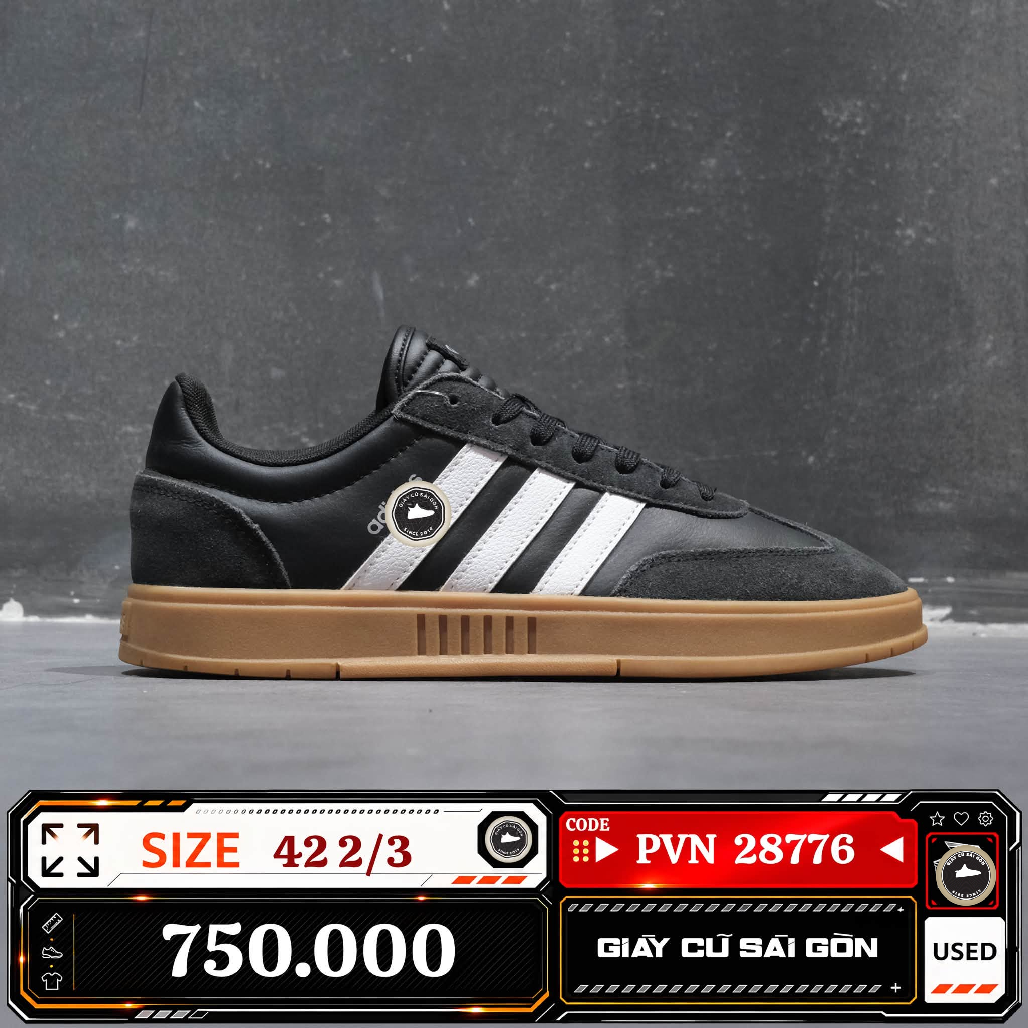 Adidas Gradas 'black White Gum' | FX9305 Cũ Size 42 2/3 | Giày Cũ Sài Gòn | PVN 28776