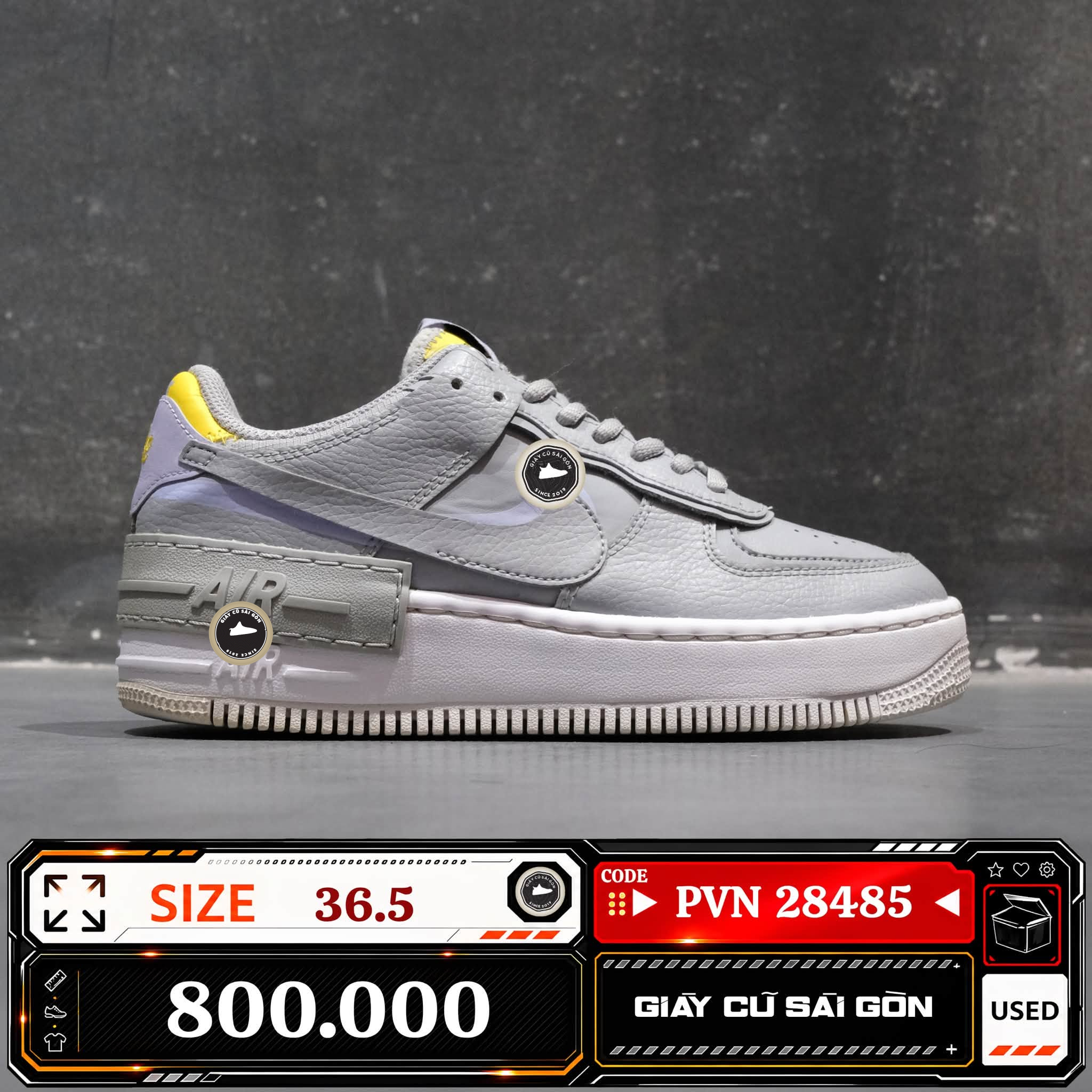 Nike Air Force 1 Shadow Wolf Grey Lavender Mist | CI0919-002 Cũ Size 36.5 | Giày Cũ Sài Gòn | PVN 28485