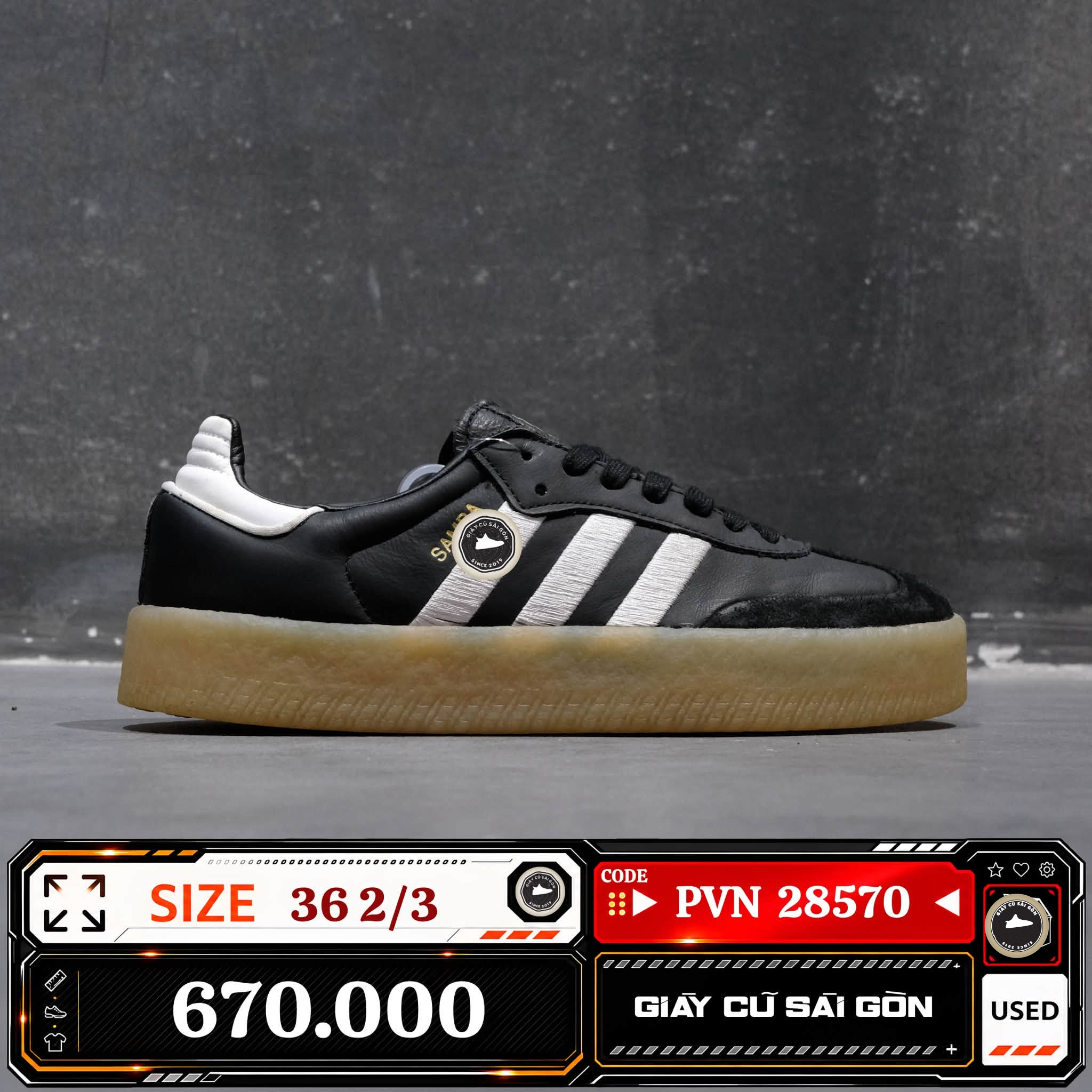 Adidas Originals Sambae Black White Gum | ID0436 Cũ Size 36 2/3 | Giày Cũ Sài Gòn | PVN 28570