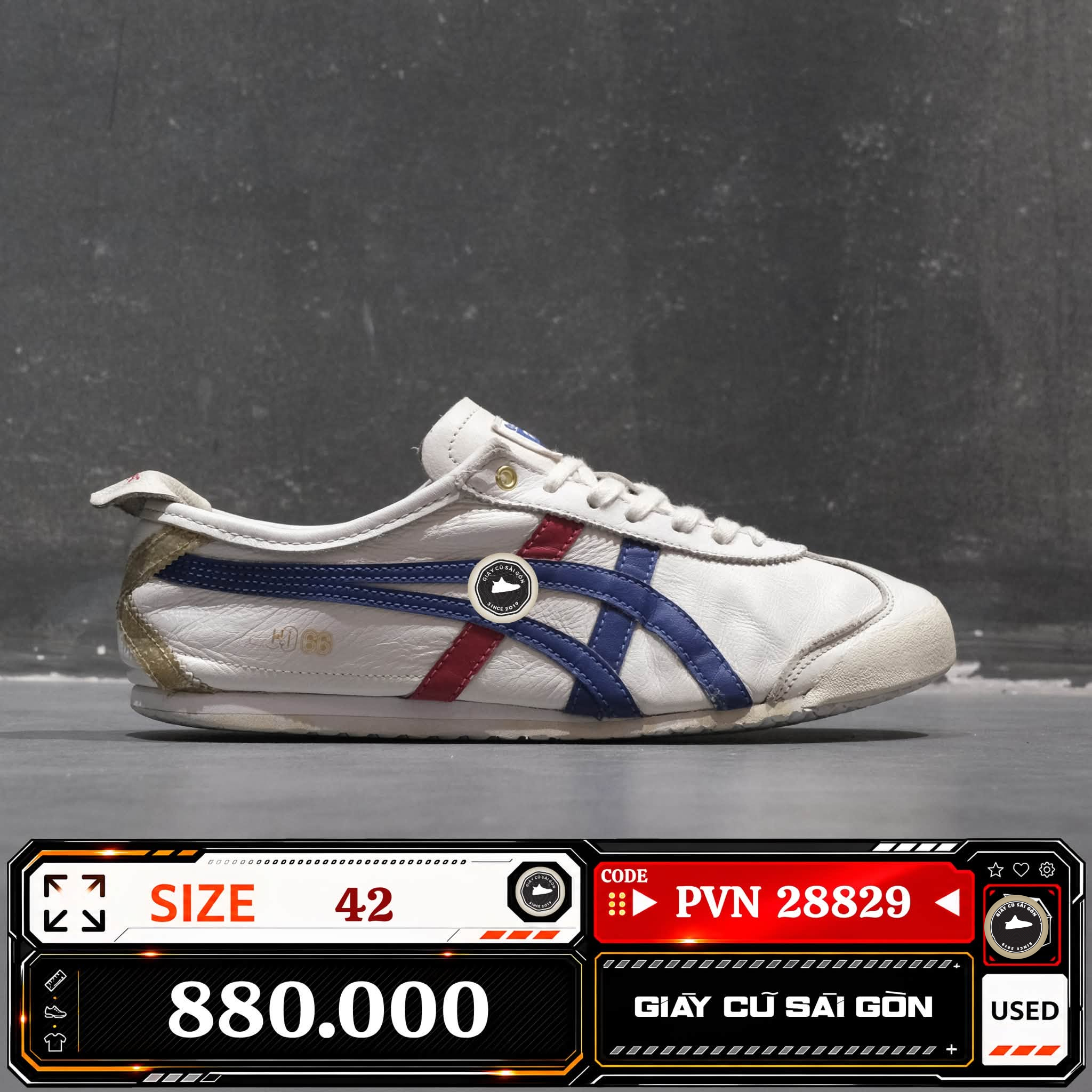 Onitsuka Tiger Mexico 66 White Blue Red Metallic Gold D507L 0152 | MEXICO-66 Cũ Size 42 | Giày Cũ Sài Gòn | PVN 28829