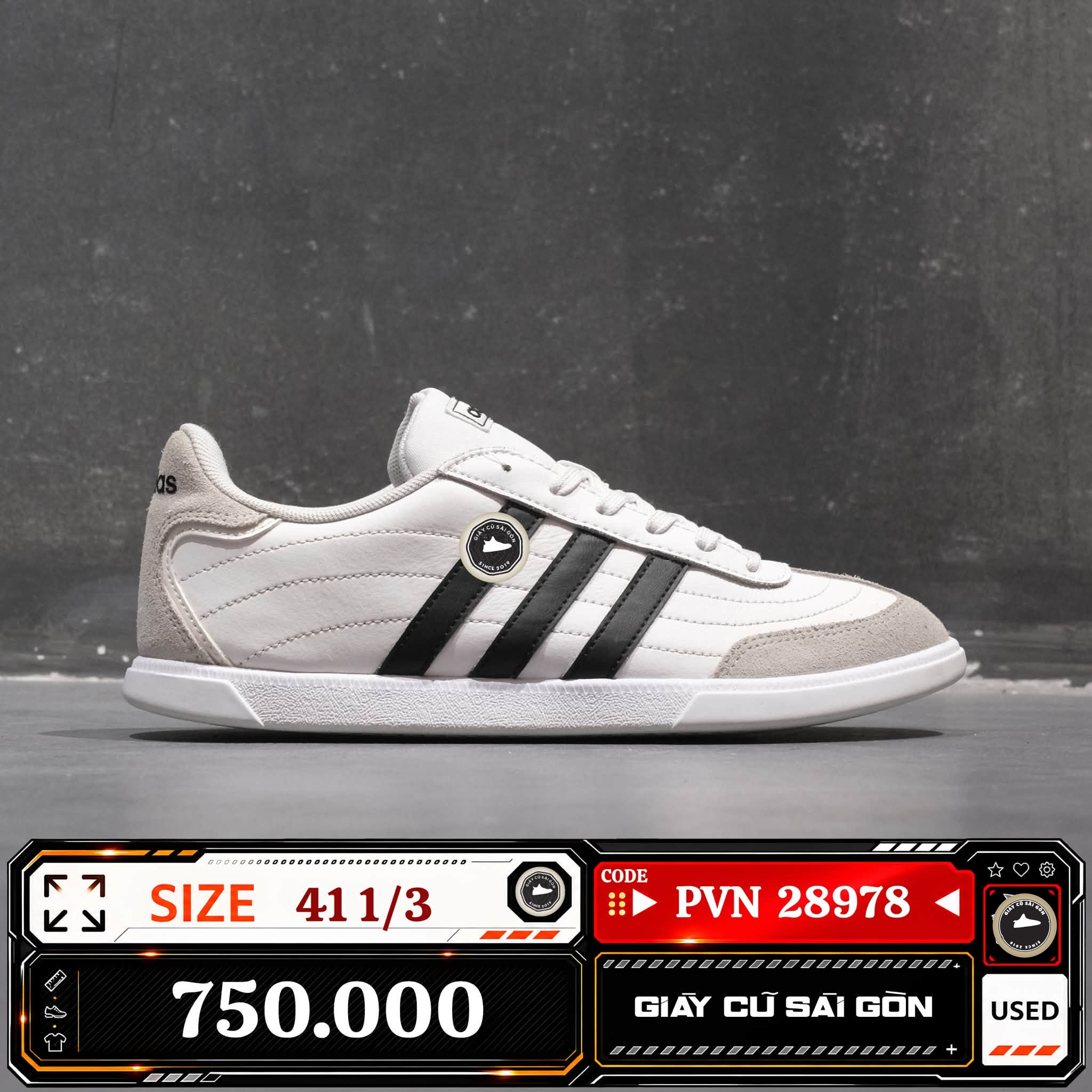 Adidas Okosu White Black | H02033 Cũ Size 41 1/3 | Giày Cũ Sài Gòn | PVN 28978