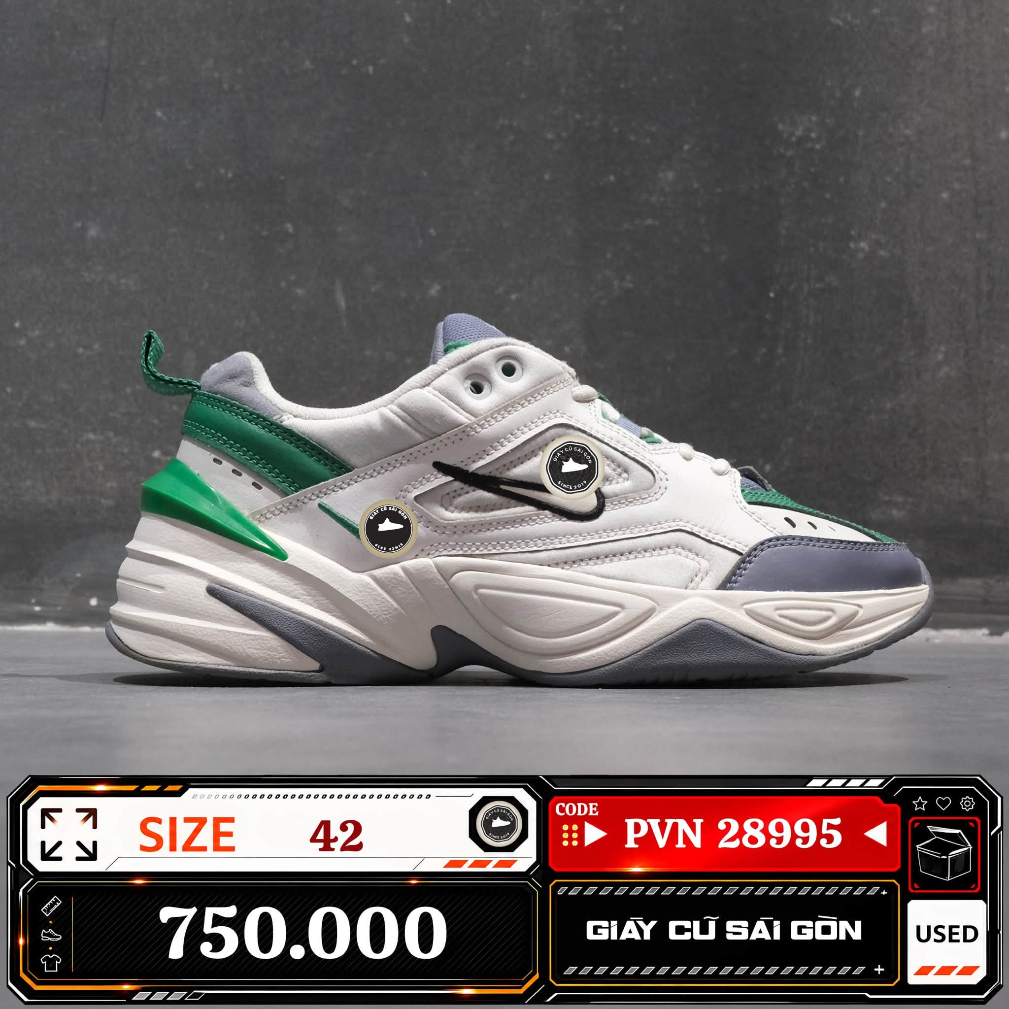 Nike M2K Tekno Platinum Tint Sail Lucid Green | AV4789-009 Cũ Size 42 | Giày Cũ Sài Gòn | PVN 28995