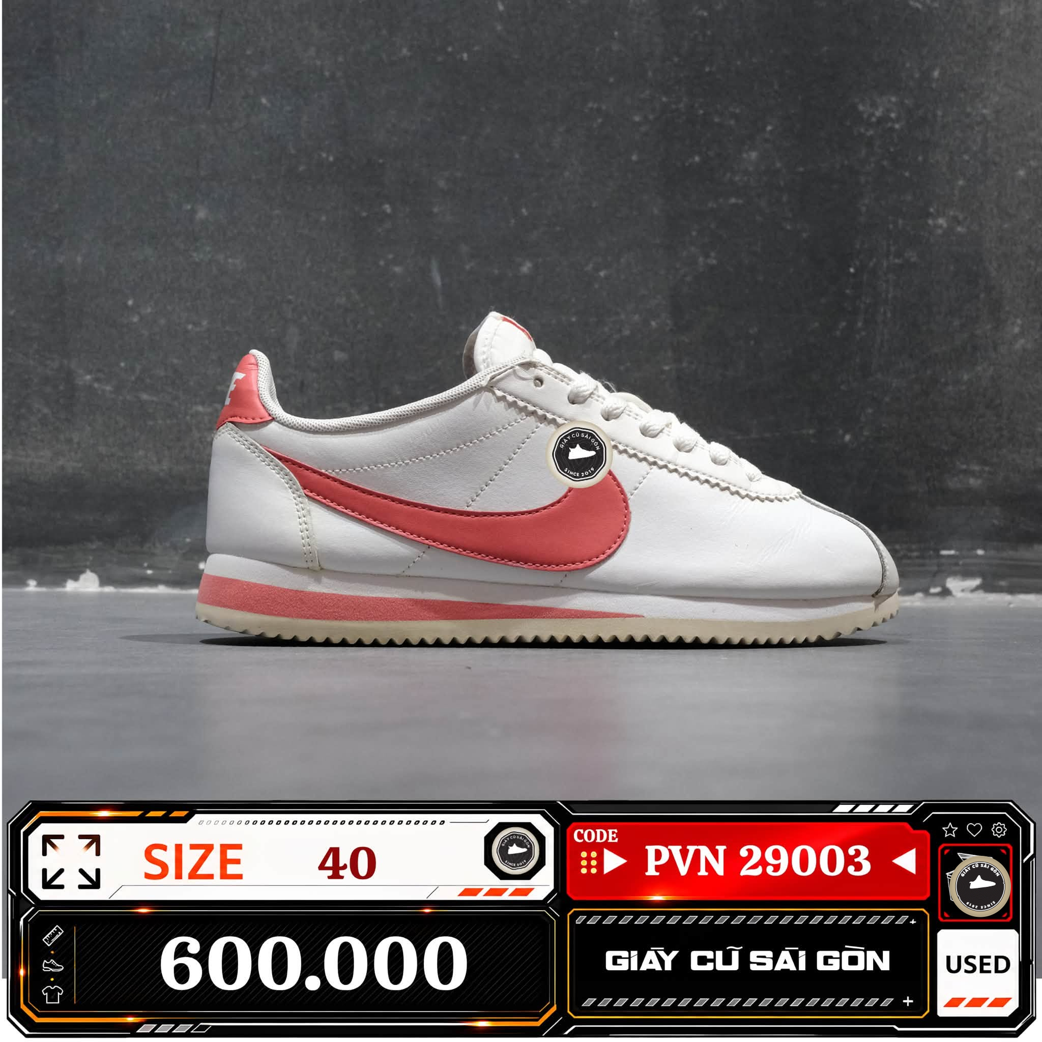 Nike Wmns Classic Cortez Leather White Magic Ember | 807471-115 Cũ Size 40 | Giày Cũ Sài Gòn | PVN 29003