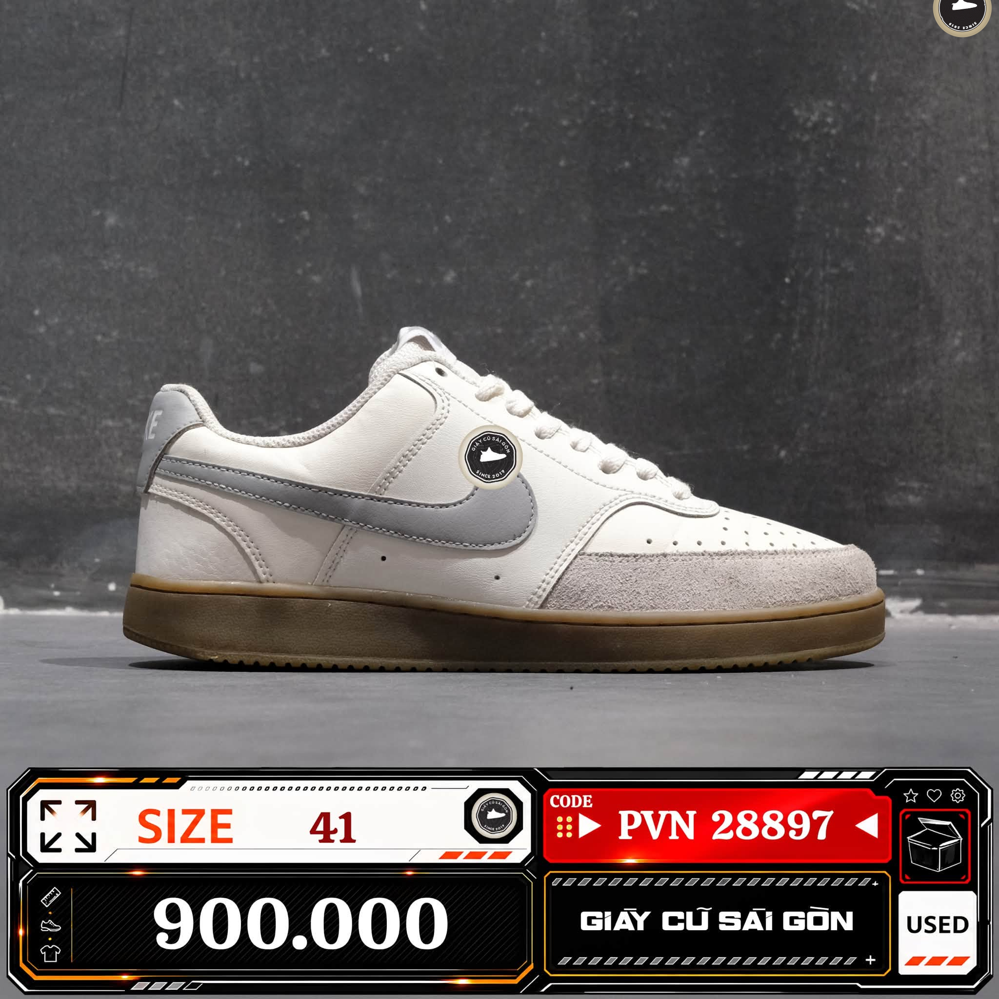 Nike Court Vision Low Sail Light Smoke Grey Gum | HV2530-100 Cũ Size 41 | Giày Cũ Sài Gòn | PVN 28897