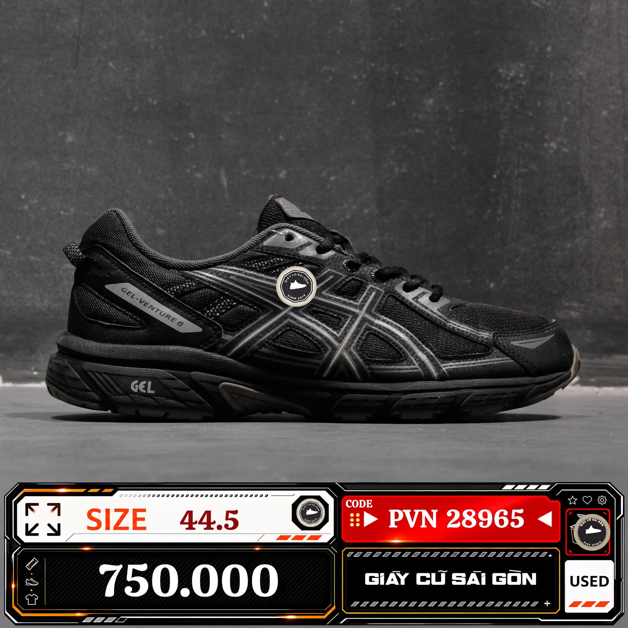Asics Gel Venture 6 Black Light Mint | 1011B550-001 Cũ Size 44.5 | Giày Cũ Sài Gòn | PVN 28965