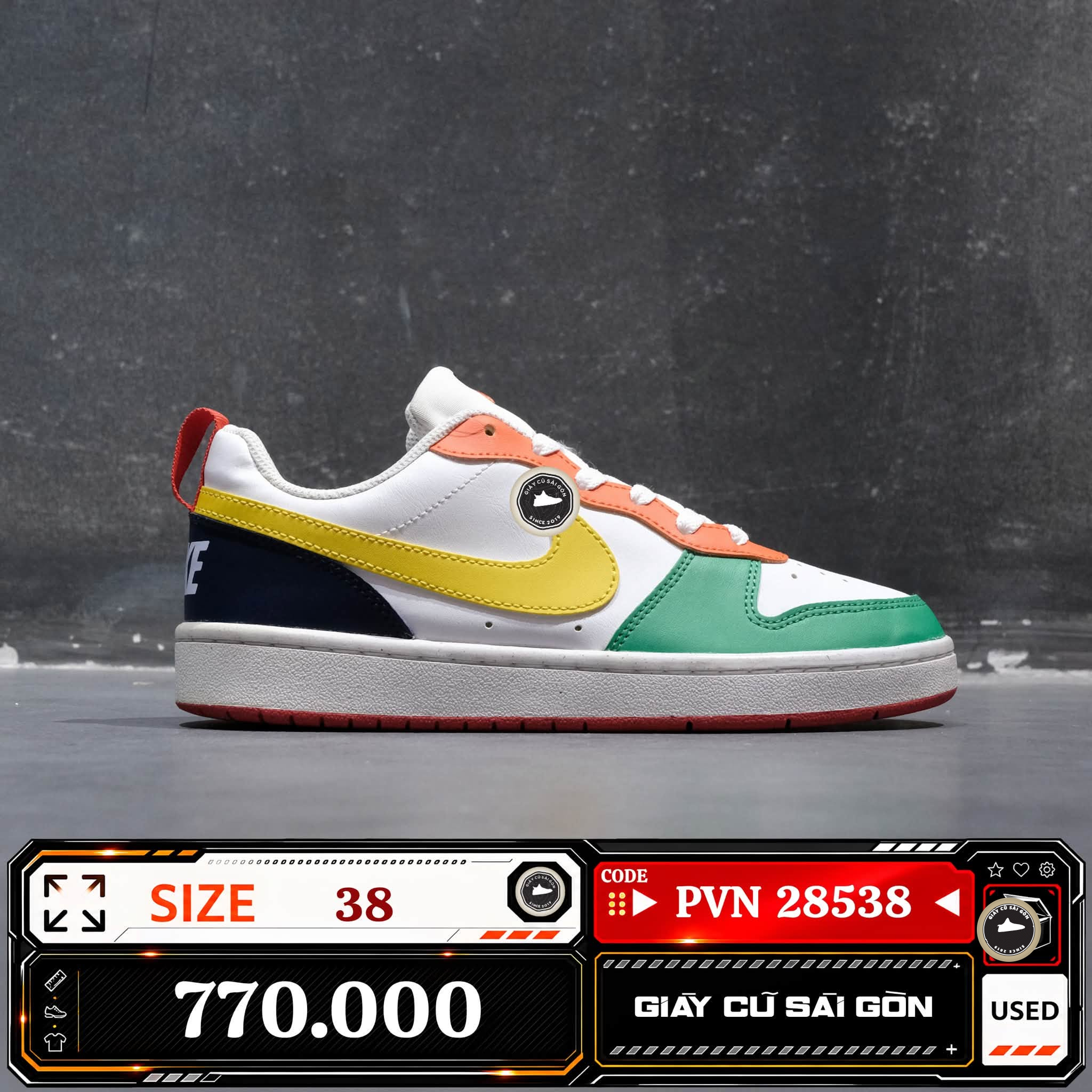 Nike Court Borough Low Recraft Gs Multi Color | FQ8373-902 Cũ Size 38 | Giày Cũ Sài Gòn | PVN 28538