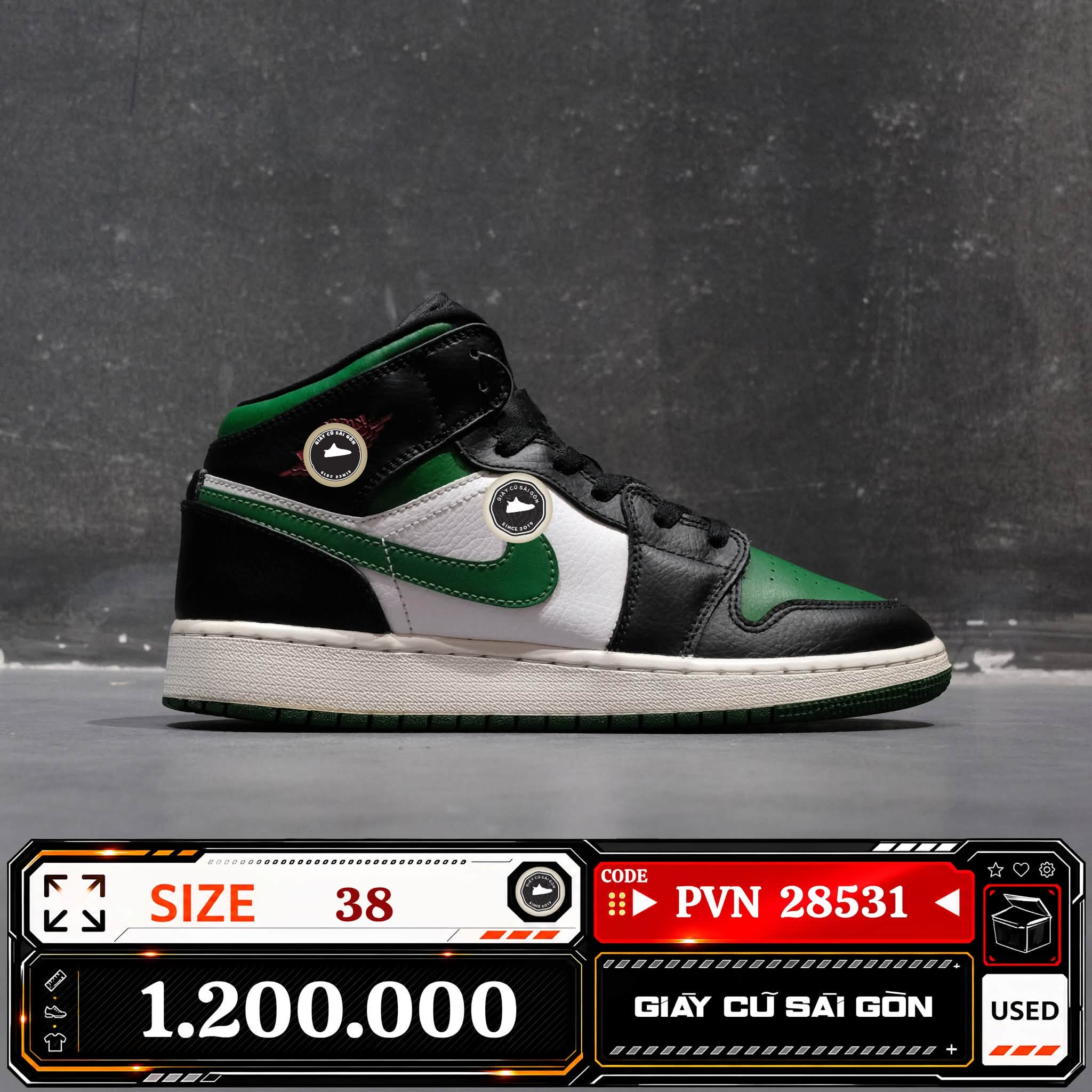 Air Jordan 1 Mid Gs Pine Green | 554725-067 Cũ Size 38 | Giày Cũ Sài Gòn | PVN 28531