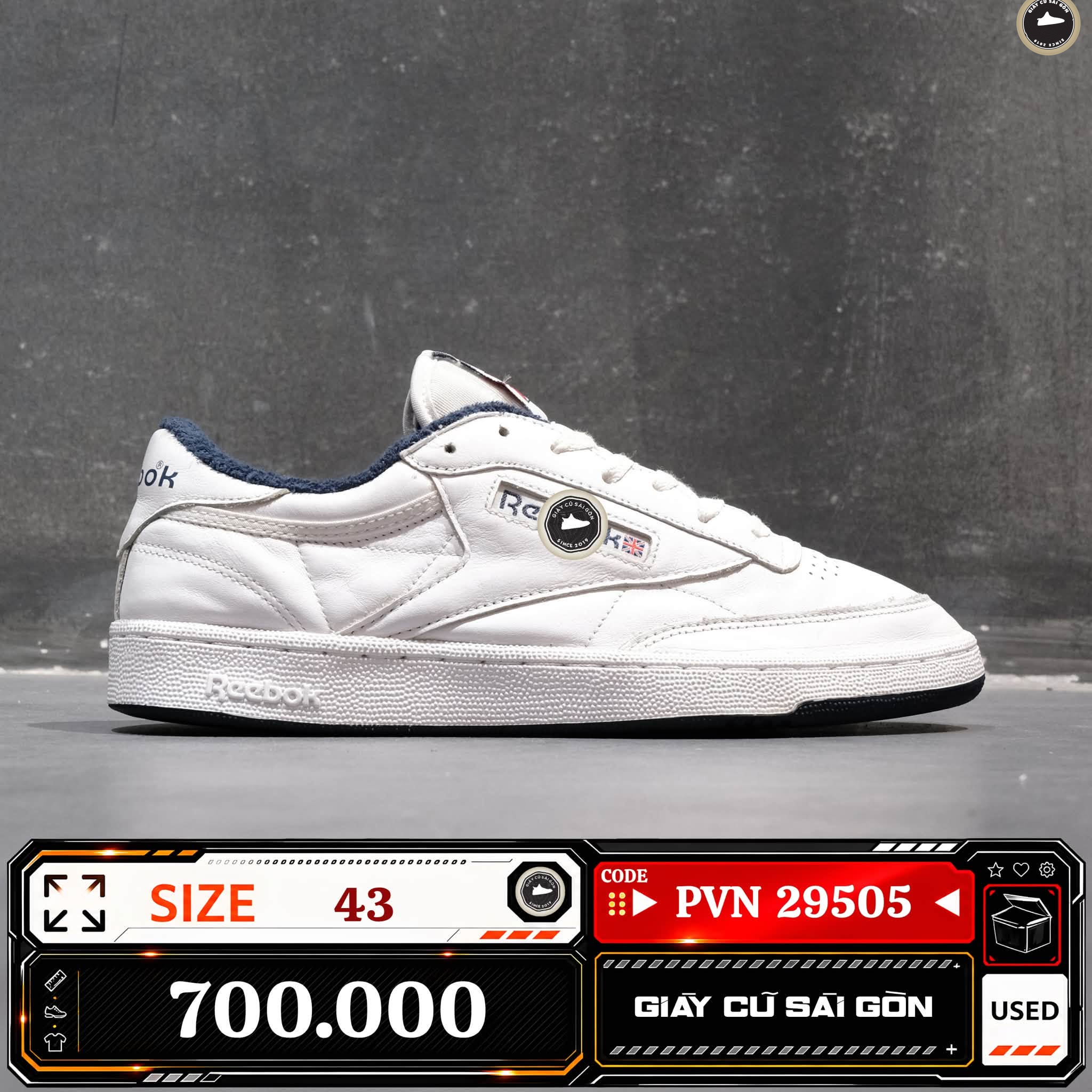 Reebok Club C 85 35th Anniversary White Collegiate Navy | FX3433 Cũ Size 43 | Giày Cũ Sài Gòn | PVN 29505