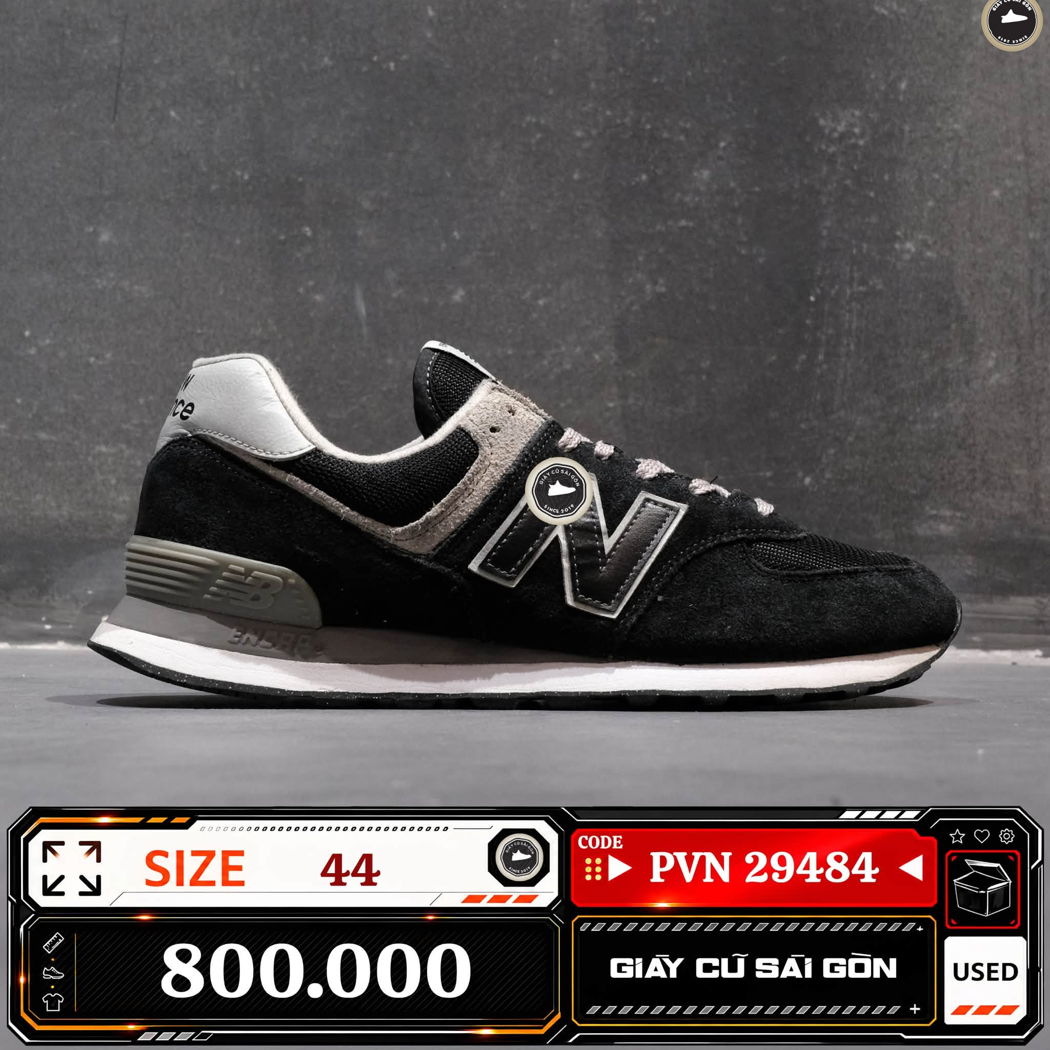 New Balance 574 Core Black White | ML574E-VB Cũ Size 44 | Giày Cũ Sài Gòn | PVN 29484