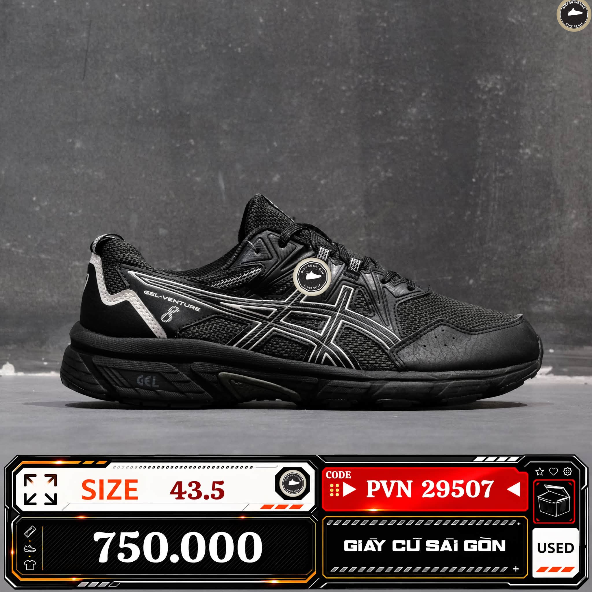 Asics Gel Venture 8 4E Extra Wide Black White | 1011A826-006 Cũ Size 43.5 | Giày Cũ Sài Gòn | PVN 29507