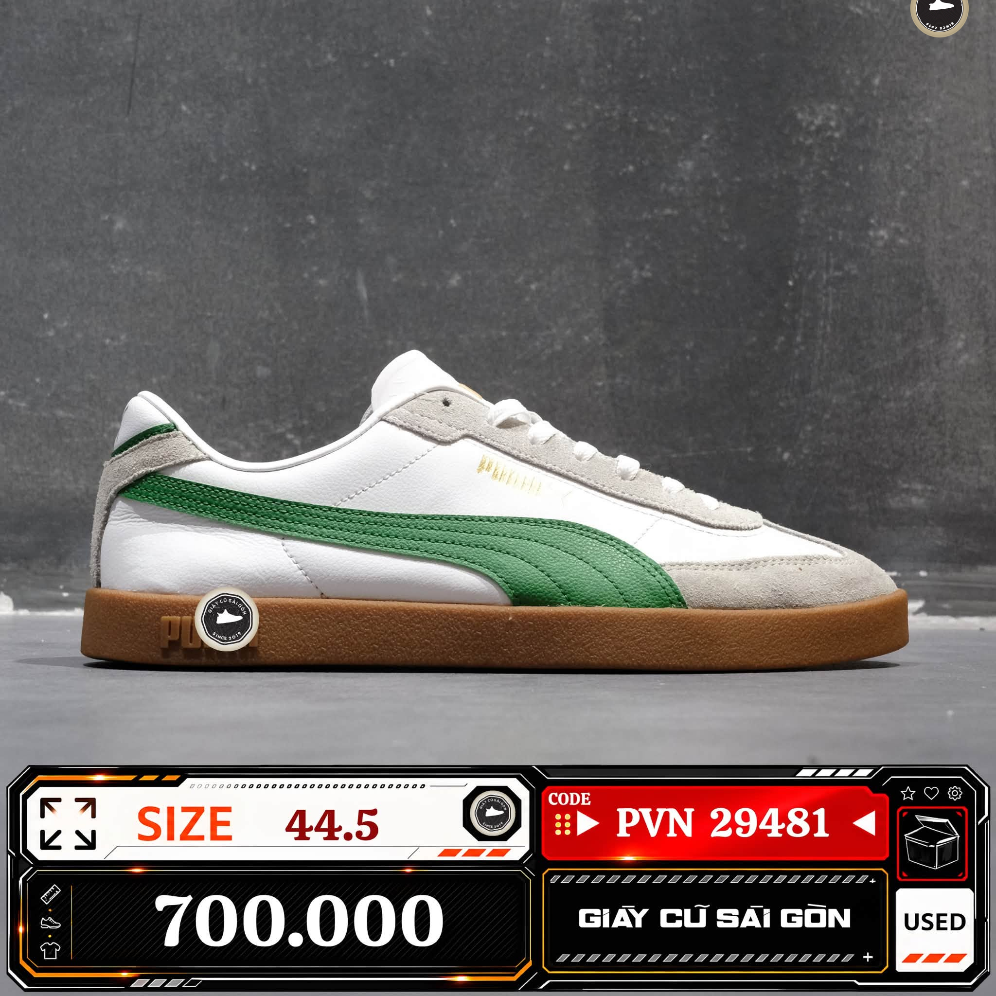 Puma Club Ii Era White Green Gum | 397447-22 Cũ Size 44.5 | Giày Cũ Sài Gòn | PVN 29481