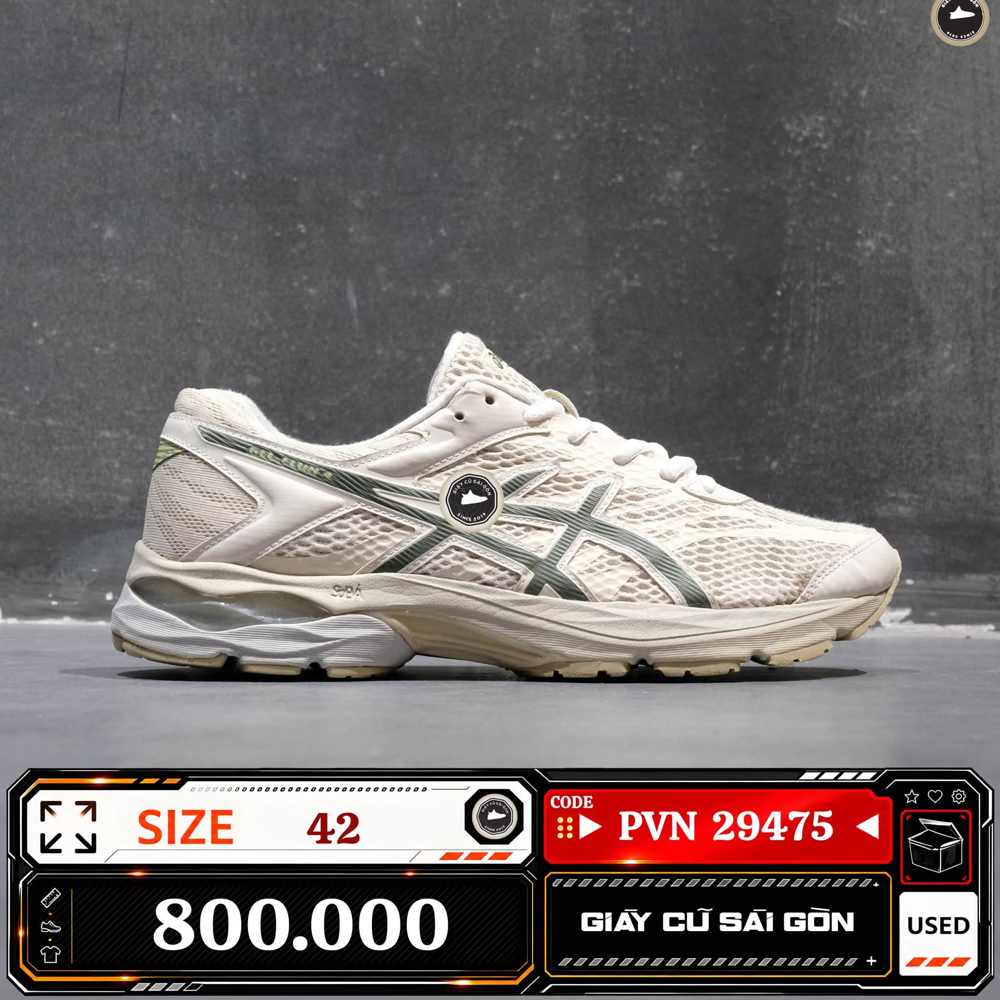 Asics Gel Flux 4 White Green | 1011A614-110 Cũ Size 42 | Giày Cũ Sài Gòn | PVN 29475