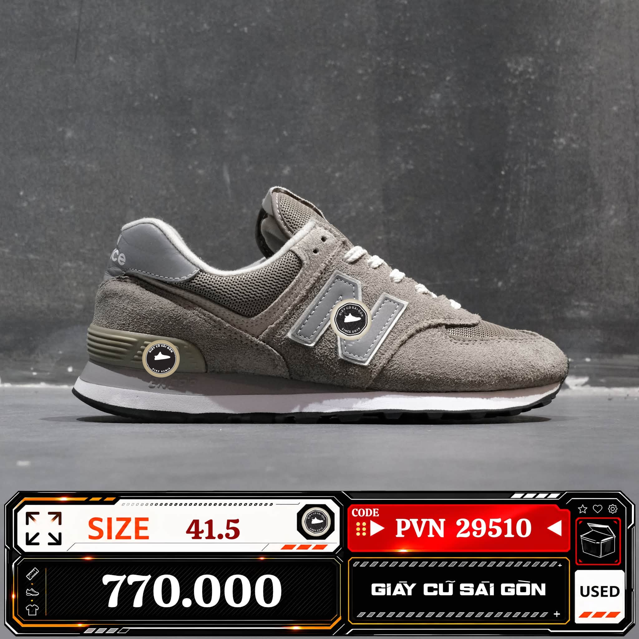 New Balance 574 Core Grey | ML574E-GG Cũ Size 41.5 | Giày Cũ Sài Gòn | PVN 29510