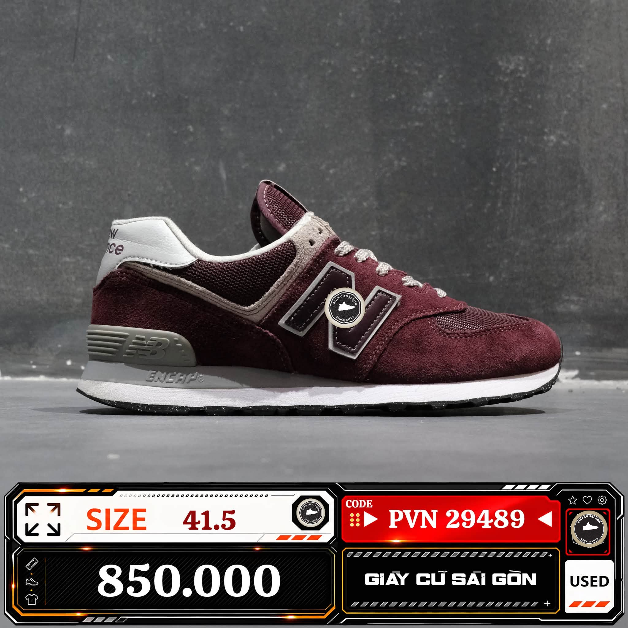 New Balance 574 Burgundy White | ML574E-VM Cũ Size 41.5 | Giày Cũ Sài Gòn | PVN 29489
