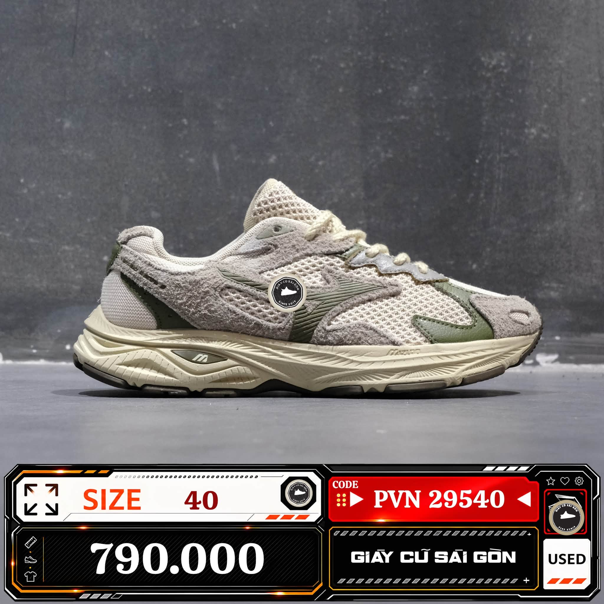 Mizuno Racer S 'grey Green' | D1GH223520 Cũ Size 40 | Giày Cũ Sài Gòn | PVN 29540