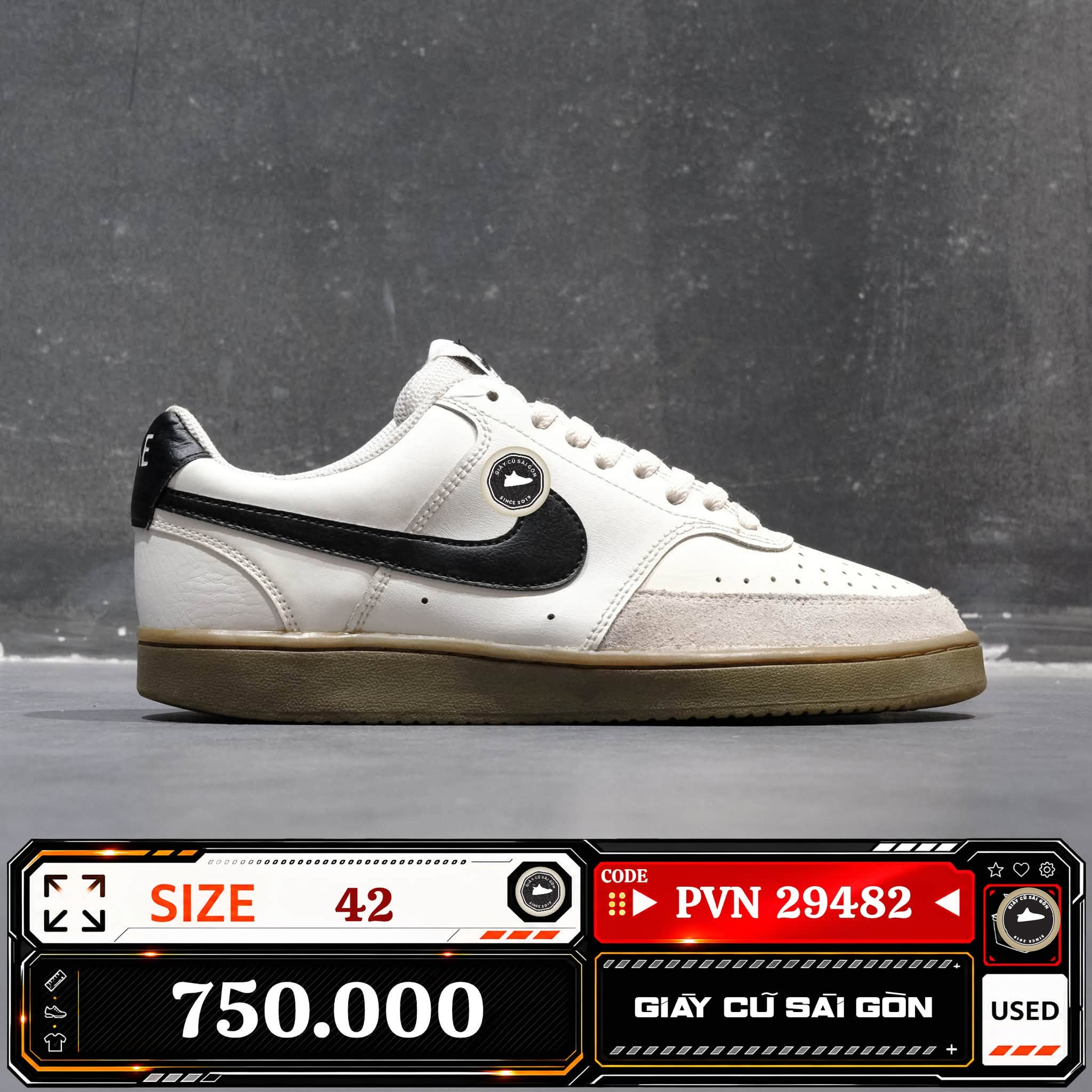 Nike Court Vision Low Sail Black Gum | FQ8075-133 Cũ Size 42 | Giày Cũ Sài Gòn | PVN 29482