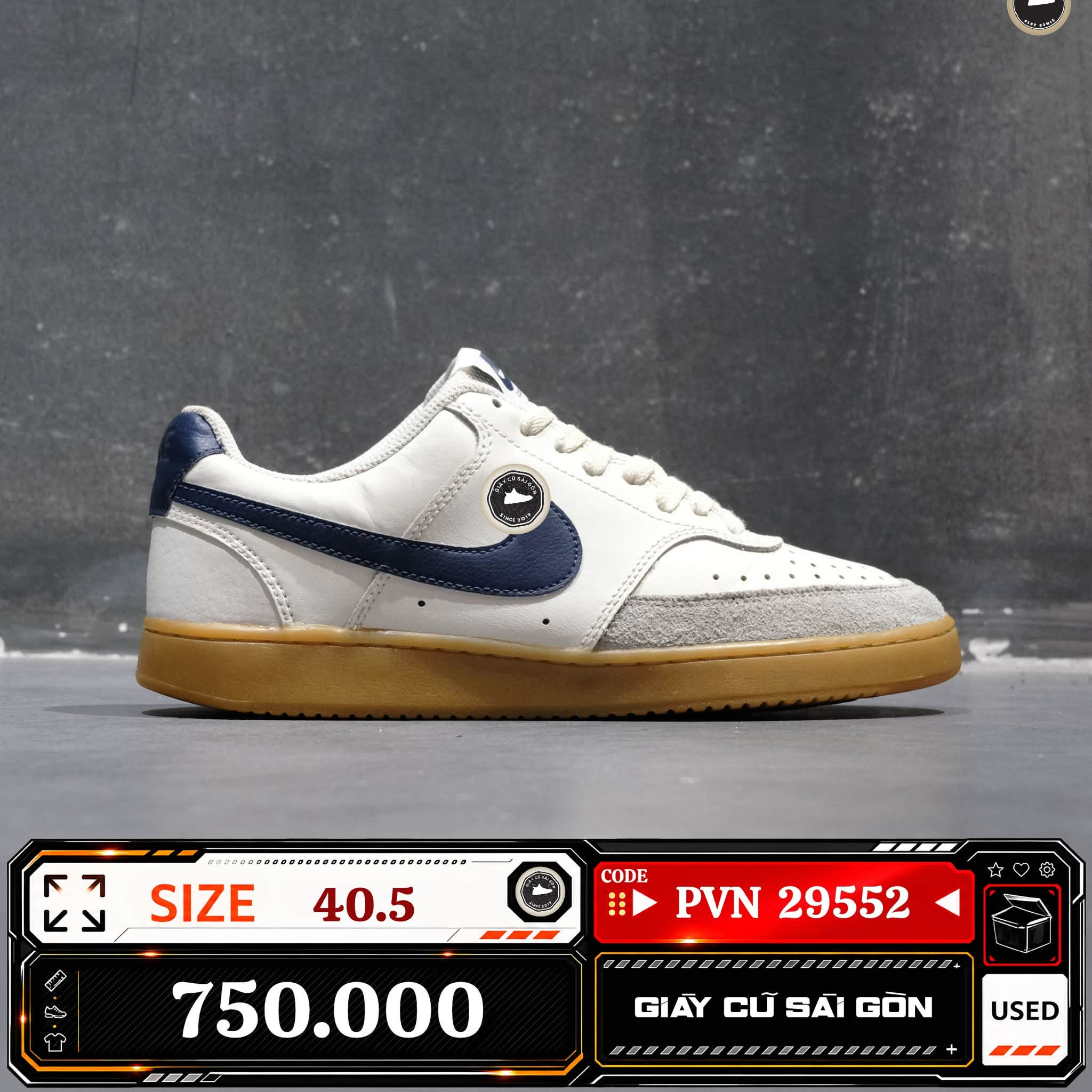 Nike Court Vision Low Sail Midnight Navy | HF1068-133 Cũ Size 40.5 | Giày Cũ Sài Gòn | PVN 29552